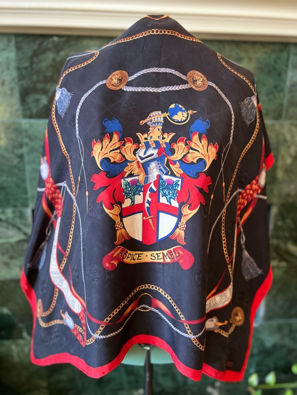 DAKS London Silk Scarf Equestrian Print Jacquard Luxury Accessory/Designer Scarf